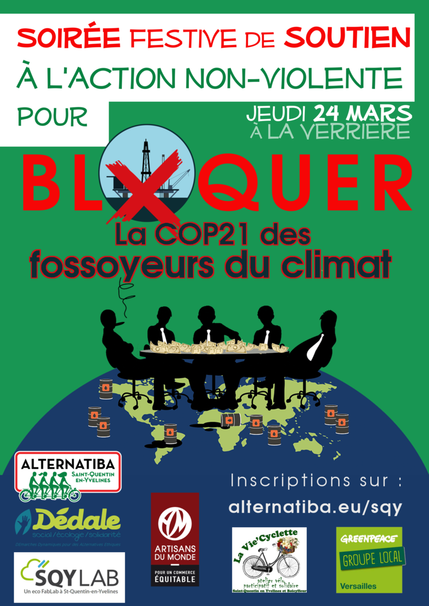 Lire la suite à propos de l’article Soirée festive de soutien à l’action de blocage « COP21 des fossoyeurs du climat »